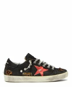 Golden Goose Baskets Superstar Toile Noir Léopard Rouge