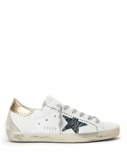 Golden Goose Baskets Superstar Sérigraphié Cuir Blanc Doré