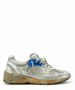 Golden Goose Baskets Running Dad Star Cuir Argenté Bleu