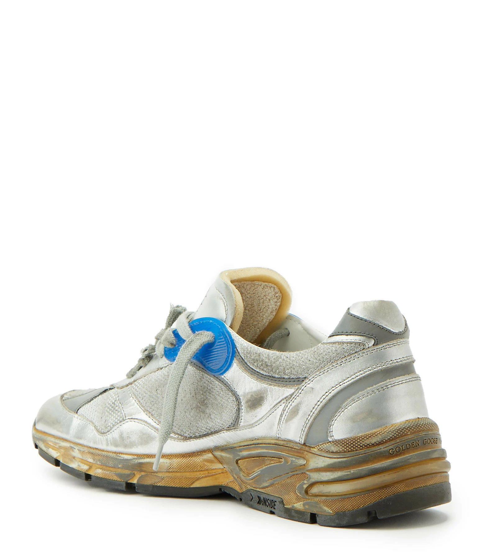 Golden Goose Baskets Homme Running Dad Cuir Argenté Bleu 5 Golden Goose Baskets Homme Running Dad Cuir Argenté Bleu – Image 3