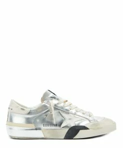 Golden Goose Baskets Homme Superstar Cuir Argenté Blanc