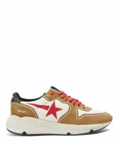 Golden Goose Baskets Homme Running Cuir Nubuck Blanc Cognac