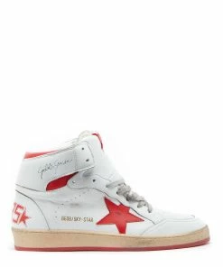 Golden Goose Baskets Sky Star Sérigraphie Cuir Blanc Rouge