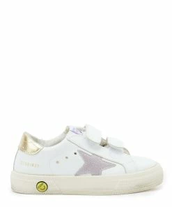 Golden Goose Baskets Bébé May School Cuir Blanc Rose Doré