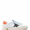 Golden Goose Baskets Enfant May Cuir Blanc Noir Orange Fluo
