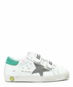 Golden Goose Baskets Enfant Old School Cuir Blanc Vert