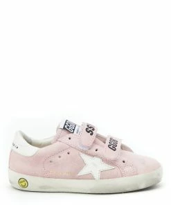 Golden Goose Baskets Bébé Old School Cuir Suédé Rose Blanc