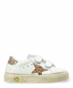 Golden Goose Baskets Bébé May School Cuir Blanc Doré