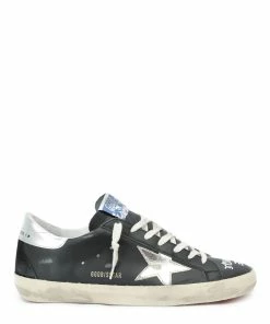 Golden Goose Baskets Superstar Cuir Noir Argenté