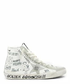 Golden Goose Baskets Homme Francy Sérigraphie Cuir Blanc