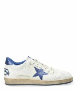 Golden Goose Baskets Ball Star Cuir Blanc Bleu Métallisé