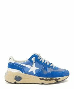 Golden Goose Baskets Homme Running Cuir Suédé Bleu Blanc