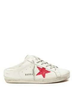 Golden Goose Baskets Superstar Sabot Cuir Blanc Glitter Rose