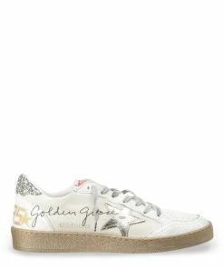 Golden Goose Baskets Ball Star Signature Cuir Blanc Argenté