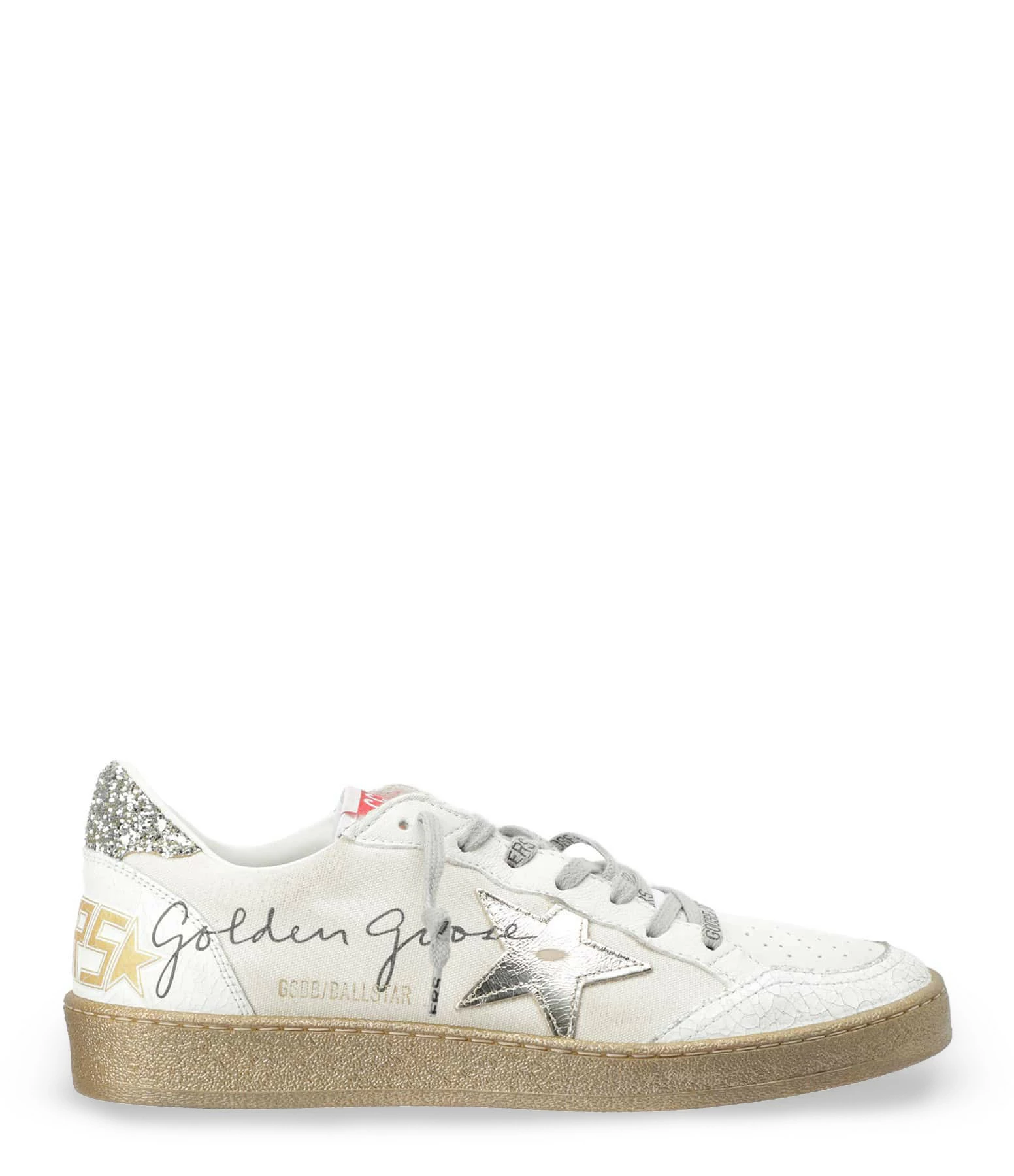 Golden Goose Baskets Ball Star Signature Cuir Blanc Argenté 3 Golden Goose Baskets Ball Star Signature Cuir Blanc Argenté