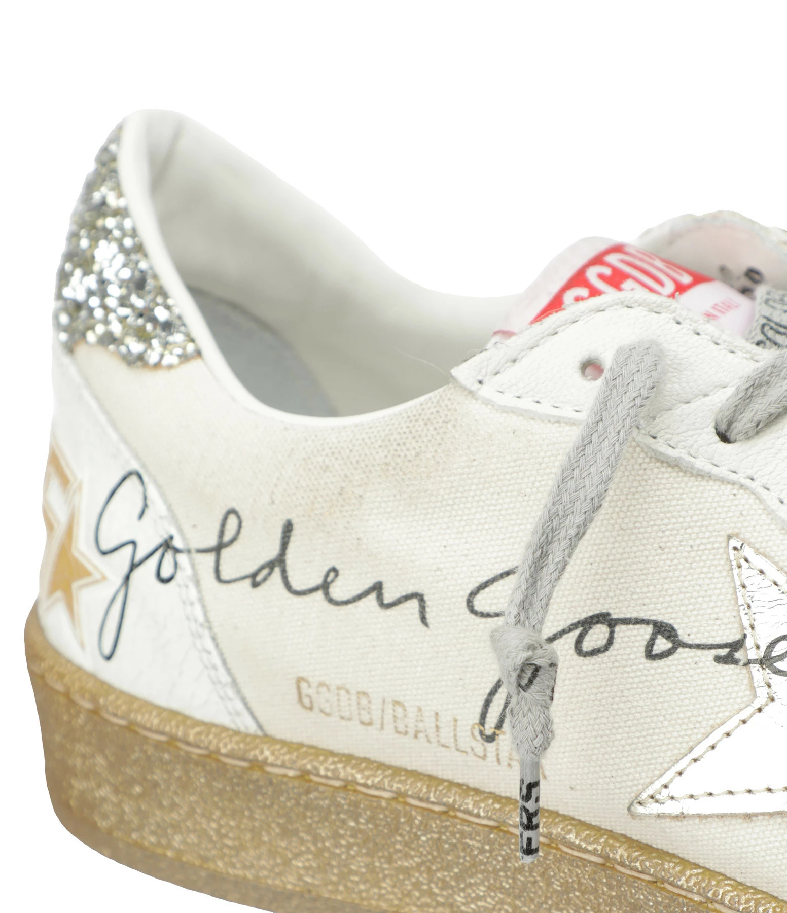 Golden Goose Baskets Ball Star Signature Cuir Blanc Argenté 6 Golden Goose Baskets Ball Star Signature Cuir Blanc Argenté – Image 4