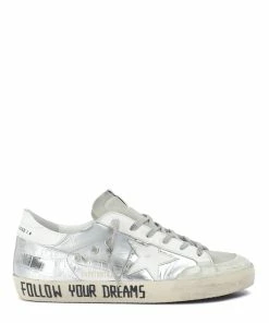 Golden Goose Baskets Superstar Sérigraphie Cuir Argenté