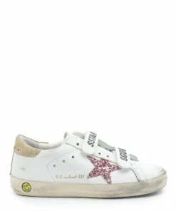 Golden Goose Baskets Enfant Old School Cuir Glitter Blanc Rose Beige