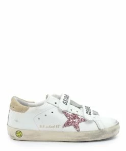 Golden Goose Baskets Bébé Old School Cuir Glitter Blanc Rose Beige