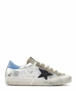 Golden Goose Baskets Superstar Cuir Argenté Taupe Bleu Cobalt