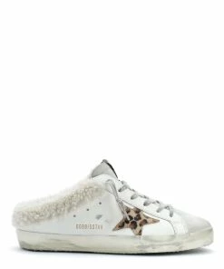 Golden Goose Baskets Superstar Sabot Cuir Blanc Léopard