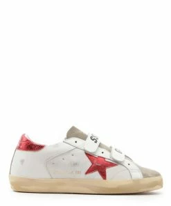 Golden Goose Baskets Old School Cuir Blanc Rouge Irisé
