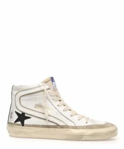 Golden Goose Baskets Slide Cuir Blanc Noir
