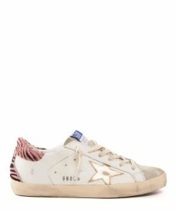 Golden Goose Baskets Superstar Cuir Blanc Taupe Zèbre Rose