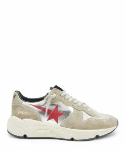 Golden Goose Baskets Homme Running Sole Cuir Ice Argenté Rouge