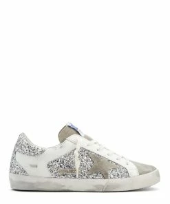 Golden Goose Baskets Superstar Cuir Glitter Argenté