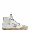 Golden Goose Baskets Francy Glitter Cuir Blanc Taupe