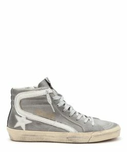Golden Goose Baskets Slide Cuir Gris