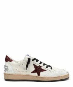 Golden Goose Baskets Ball Star Glitter Cuir Blanc Bordeaux