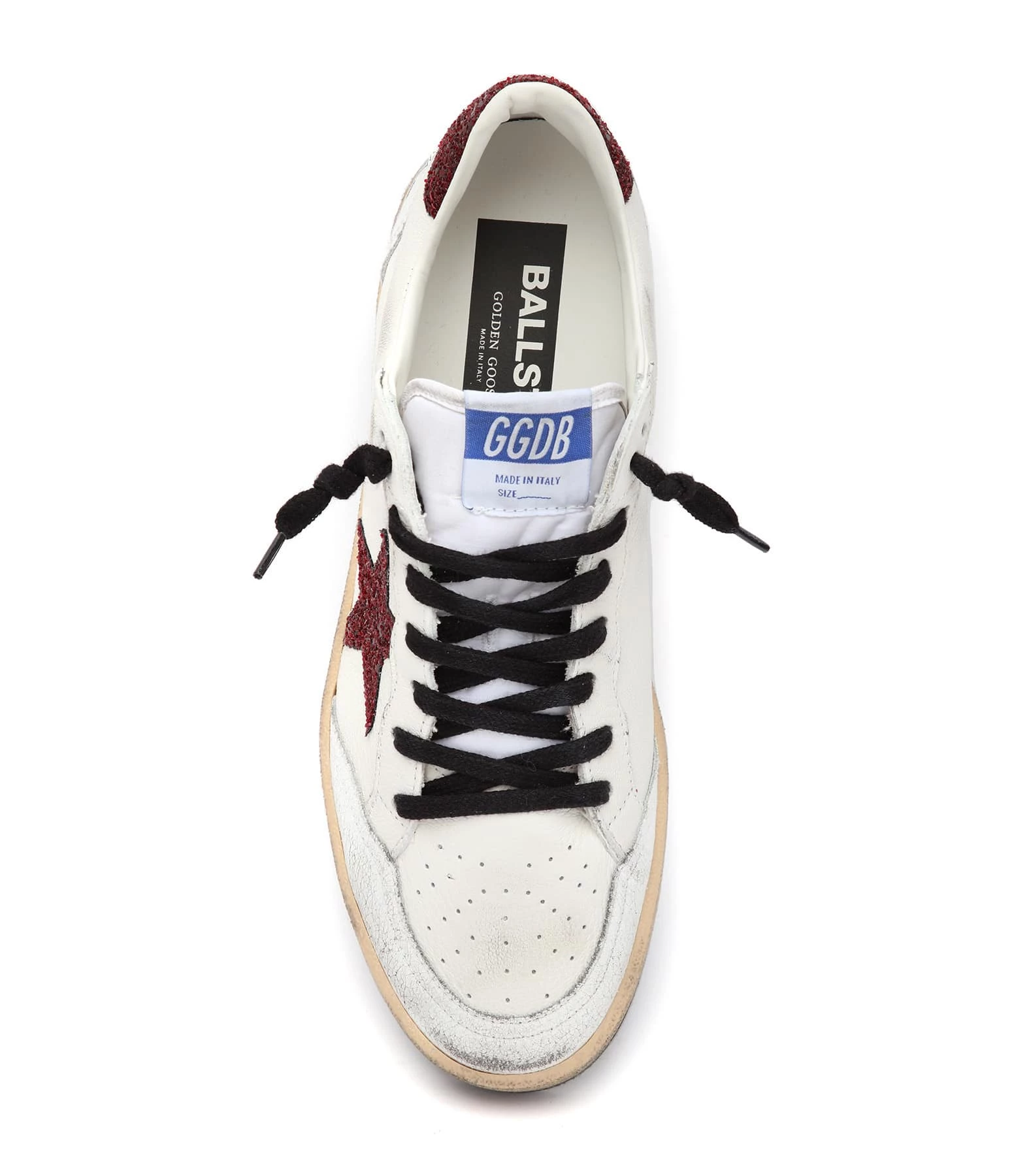 Golden Goose Baskets Ball Star Glitter Cuir Blanc Bordeaux 4 Golden Goose Baskets Ball Star Glitter Cuir Blanc Bordeaux – Image 2