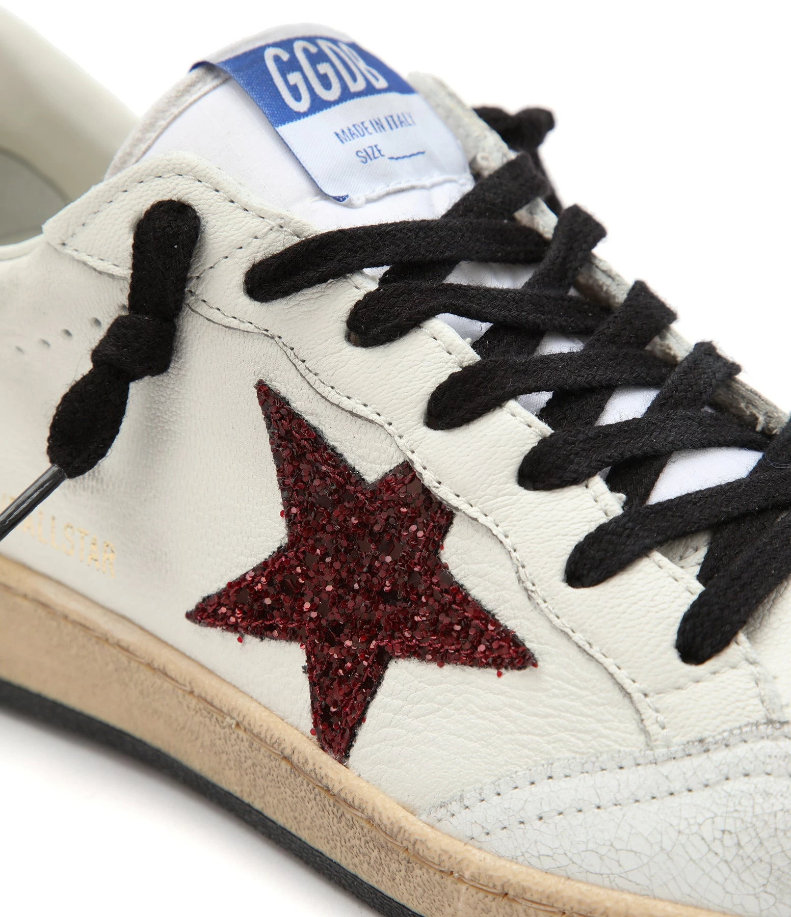 Golden Goose Baskets Ball Star Glitter Cuir Blanc Bordeaux 6 Golden Goose Baskets Ball Star Glitter Cuir Blanc Bordeaux – Image 4