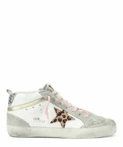 Golden Goose Baskets Mid Star Cuir Blanc Léopard