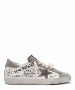 Golden Goose Baskets Superstar Sérigraphié Cuir Blanc Taupe