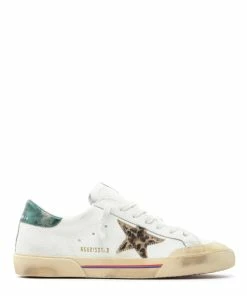 Golden Goose Baskets Homme Superstar Cuir Crème Léopard Vert