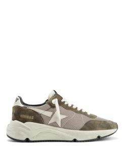 Golden Goose Baskets Homme Running Sole Cuir Vert Olive
