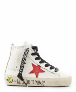 Golden Goose Baskets Bébé Francy Cuir Blanc Rouge Doré