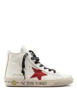 Golden Goose Baskets Enfant Francy Cuir Blanc Rouge Doré