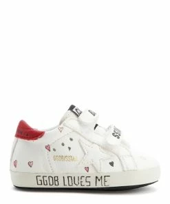 Golden Goose Baskets Bébé School Cuir Blanc Rouge