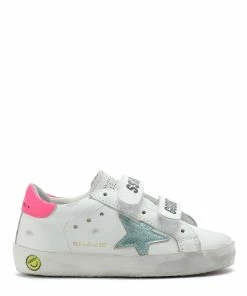 Golden Goose Baskets Bébé Old School Cuir Blanc Menthe Rose Fluo
