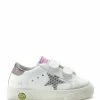 Golden Goose Baskets Enfant May School Cuir Blanc Argenté Gris