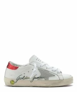 Golden Goose Baskets Bébé Superstar Cuir Blanc Rouge Irisé