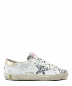 Golden Goose Baskets Bébé Superstar Cuir Blanc Glitter Argenté Doré