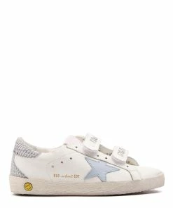 Golden Goose Baskets Enfant Old School Cuir Blanc Bleu Poudré Argenté