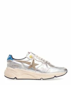 Golden Goose Baskets Homme Running Cuir Argenté Taupe Bleu
