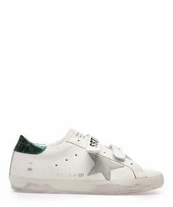 Golden Goose Baskets Old School Cuir Blanc Gris Émeraude