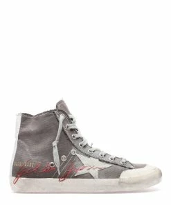Golden Goose Baskets Francy Cuir Gris Charbon Gris Rouge